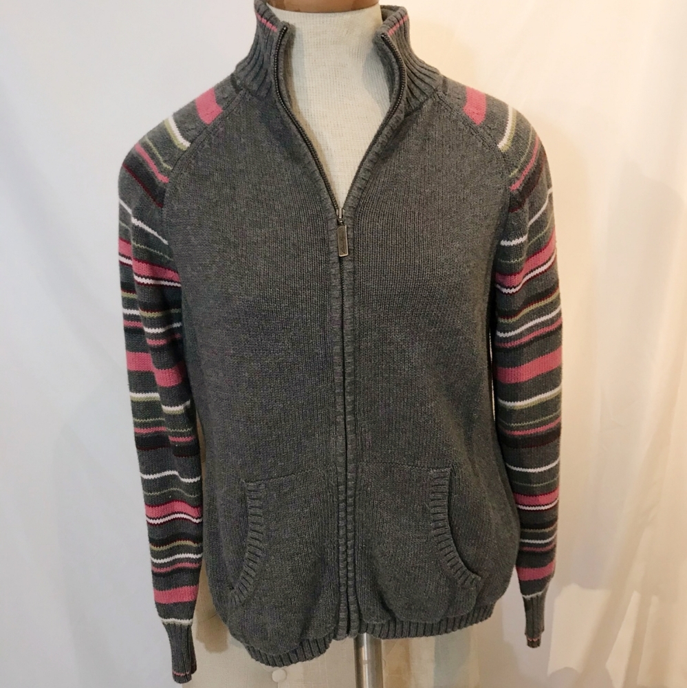 Eddie Bauer Gray Pink Striped Full Zip Jacket S